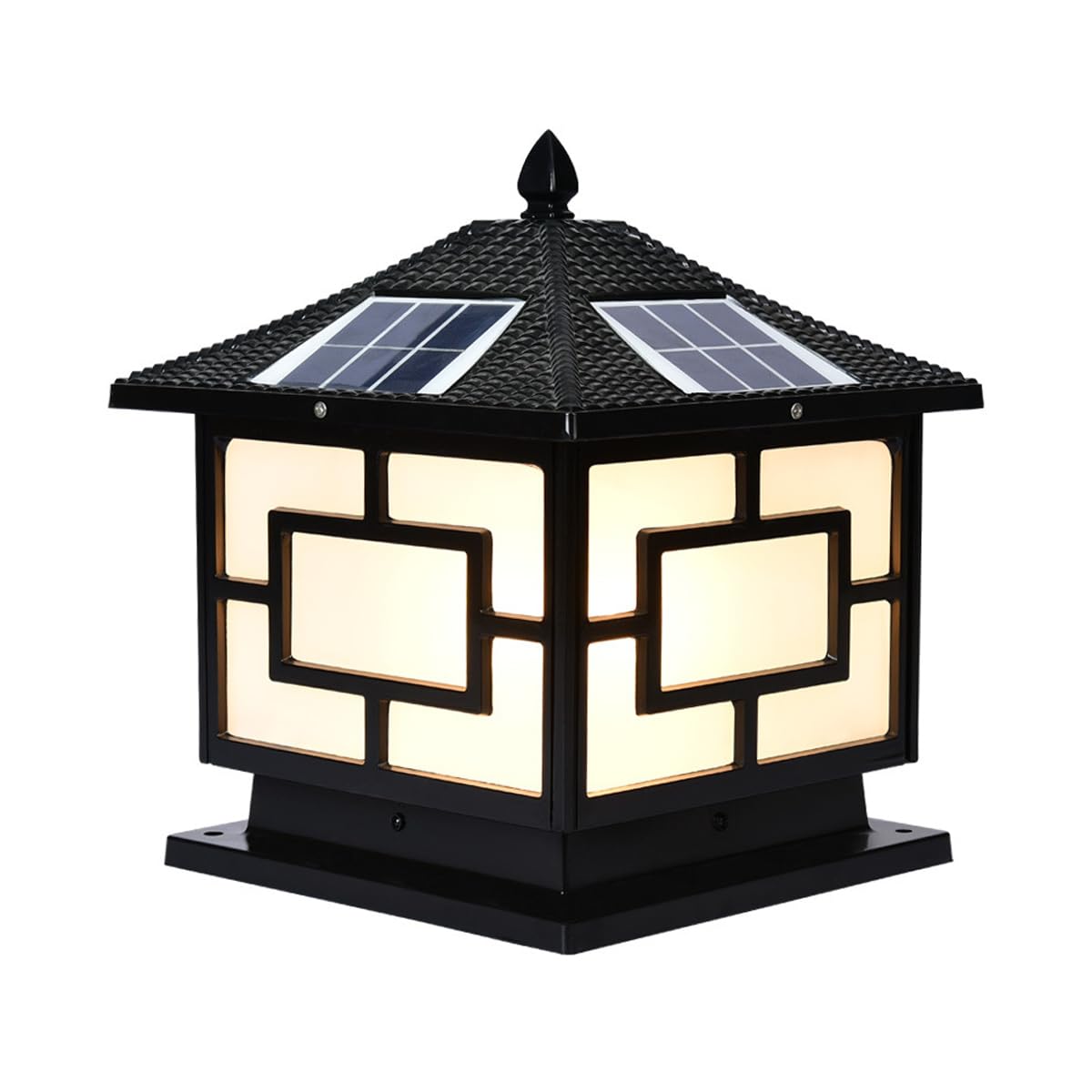 ACMHNC Borne Éclairage Extérieur, Lampe Solaire Exterieur Jardin IP65, Lampe Pilier Vintage, Lampadaire Lanterne en Aluminium, 10h Autonomie, Noire