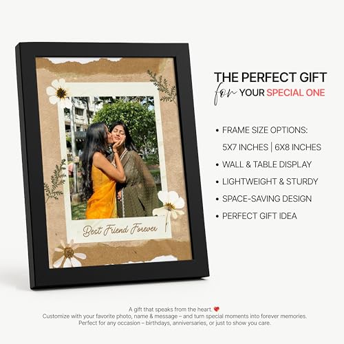 Image of Framekaari Friends Customized Photo Frame | Personalized Birthday Gift | Vintage Polaroid Design | Custom Photo | Tabletop & Wall Mount | Room & Home Decor | 16x21 cm (Design-14)