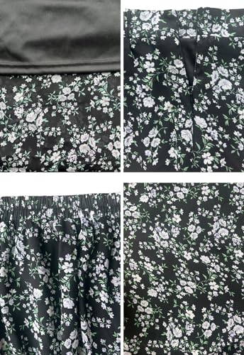Image of HERBATOMIA Women's Floral Print Midi Skirt Casual High Elastic Waist Zipper Vintage Long Boho Skirts for Women