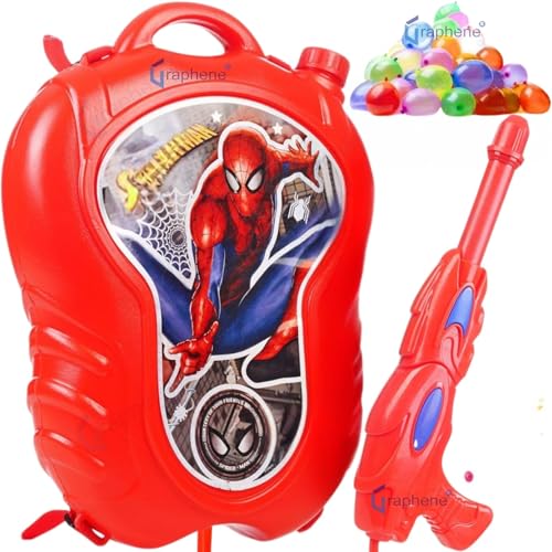Image of GRAPHENE 8L Red Holi Pichkari Water Gun Back Holding Water Tank Pichkari for Kids High Pressure &100 Balloons Water Spray Pistol Gun Summer Fun Boy Girl