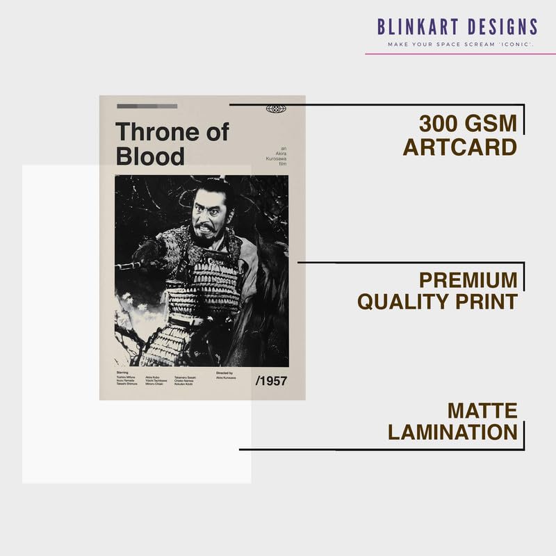 Image of BLINKART Throne Of Blood Movie Poster Frame 8x12 Inch | Premium 300 GSM Paper Wall Print | Mid Century Vintage Film Artwork for Home, Bedroom, Living Room, Office | Framed Photo Decor