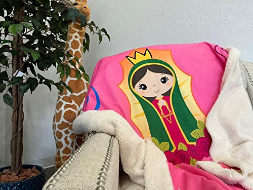 Image of Linzy Plush Virgin Mary Our Lady of Virgen de Guadalupe Baby Double Blanket, Super Soft Baby Double Blanket (50x40 Inch), Pink, 62312