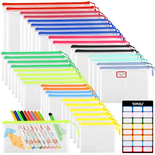 Image of YOPCDJ 36pcs Mesh Zipper Pouch Bags,12 Colors for Storage Bags with Zipper, 8 Sizes for Reusable Plastic Zip Organizer for Travel Cosmetics