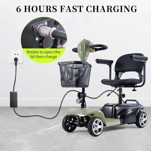 Image of 4 Wheel Mobility Scooter, Electric Scooter with Seat,Lightweight Mobility Scooter with Removable Battery. 6 MPH High Speed 265 lbs Capacity, Foldable Design (Basic Model-Green)