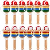 Cididu 12 Pcs Wooden Catch Ball Game, Mini Wood Ball Catching with String Cup, Vintage Catch Toys for Kids, Novelty Fun Party Game for Lawn Camping Beach, Hand Eye Coordination Educational Game