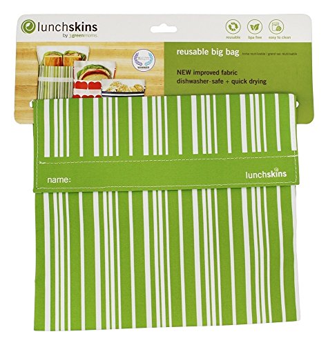 Lunchskins Reusable Quart Bag, Green Vertical Stripe