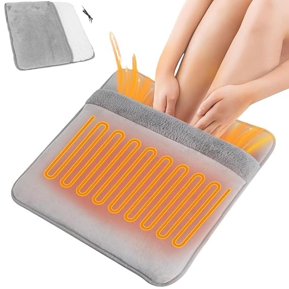 Electric Heating Pad USB Heated Foot Warmer Soft Flannel Heat Pad Feet Warmer Foot Heater 11.8 x 11.8 Inch Heated Foot Pad for Men and Women, Gray