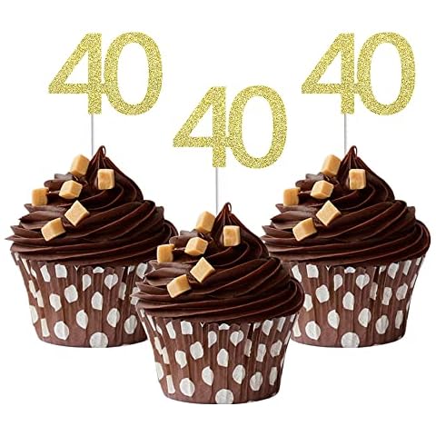 Sumerk 24PCS 40 Cupcake Toppers Gold Glitter 40th Birthday Cupcake Picks Anniversary Party Decorations Cover