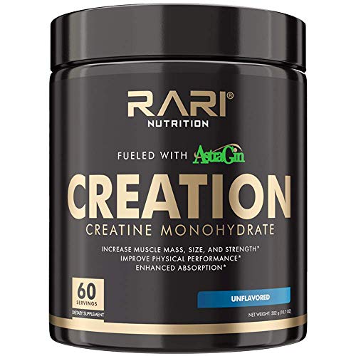 RARI Nutrition Creatine Monohydrate Powder, Unflavored, Superior Formula, 25mg Astragin & 5000mg Pure Micronized Creatine Per Serving