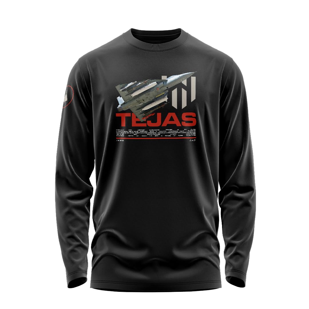 Aero ArmourCombat Tejas Printed Unisex Regular Fit 100% Cotton Full Sleeve T-Shirt | Round Neck