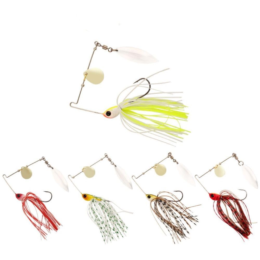 LMCIEZR5Pcs Multicolor Bass Trout Salmon Metal Spinner Baits Fishing Lures Compound Rotating Glitter 10.5g/0.37oz Whisker Bass Fresh Water Fishing Bait Fishing Gear Fishing Lures Kit Set