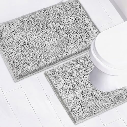 AINAHYVA Bathroom Rugs Chenille Bath mat 2 Piece Set, Super Absorbent, Strong PVC Non Slip Backing...