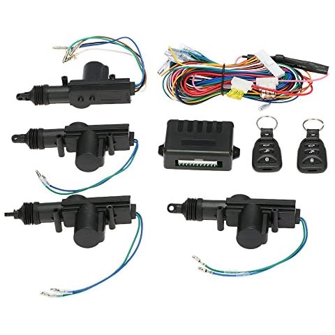 Universal Car Door Lock 4PCS,Geevorks 12V Door Lock Actuator Keyless Entry System with 2 Remote,Car Power Door Lock Remote Central Locking Kit Black Cover