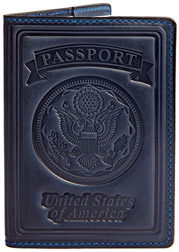 Villini US Passport Holder Cover - Case - Leather Passport Wallet - Organizer For Men Women - Travel Acessories (Navy Blue Vintage)