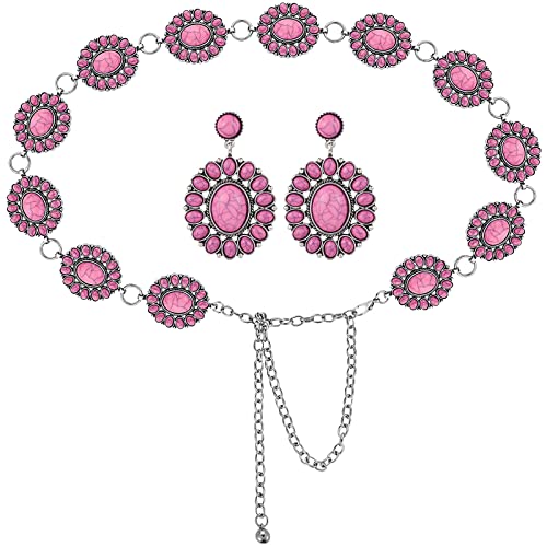 Kenning Turquoise Concho Chain Belt Metal Western Waist Belts for Women Boho 1.2 x 2 Inch Turquoise Drop Statement Post Earrings