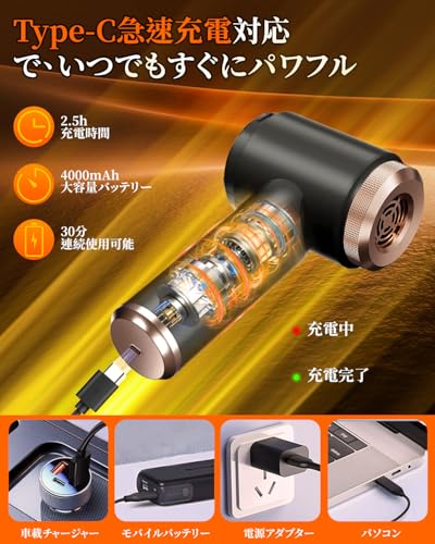 Cusly ハンディクリーナー Cusly 車用 掃除機 ハンディ掃除機 25000PA Type-C Cusly-XCQ の商品画像 4