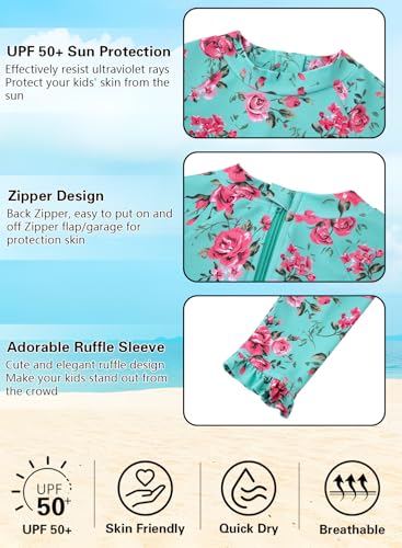 Image of Alakuoti Long Sleeve One Piece Ruffle Swimsuit for Toddler Girls Baby Girl Rashguard Shirt with UPF 50+ Sun Protection