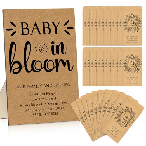 Maitys 100 Pcs Baby Shower Seed Packets Favors for Guests Baby in Bloom Wooden Sign Self Adhesive Envelopes Packet Storage Decor, No Seeds(Retro Wildflower)