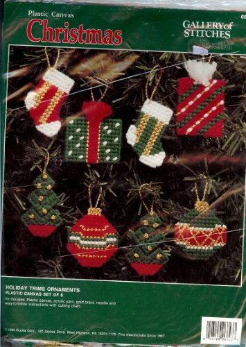 Bucilla Gallery Of Stitches Holiday Trims Ornaments Plastic Canvas Set Of 8