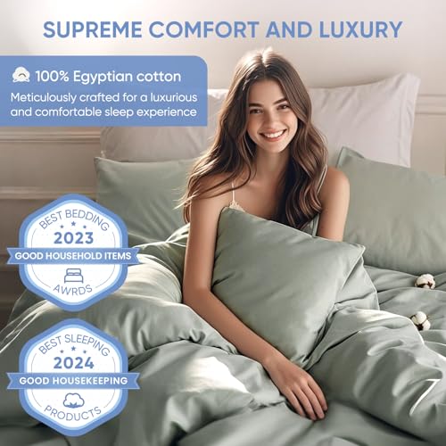 Image of TWK 100% Egyptian Cotton 1200 Thread Count Bedding Sheet Set, Substantial Thickness, Durable Long-Lasting Wear, Resists Pilling, 18 inch Max Deep Pocket Fit (Mineral, Queen)