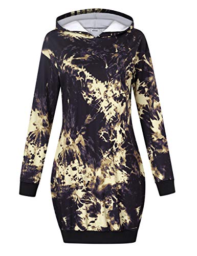 MISSKY Women's Casual Pockets Pullover Hoodie Tunic Sweatshirt Dress,Yellow S