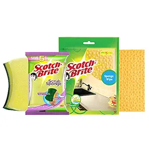 Scotch-Brite Scrub Sponge Large (Pack of 2) and Sponge Wipe Large (Pack of 3)