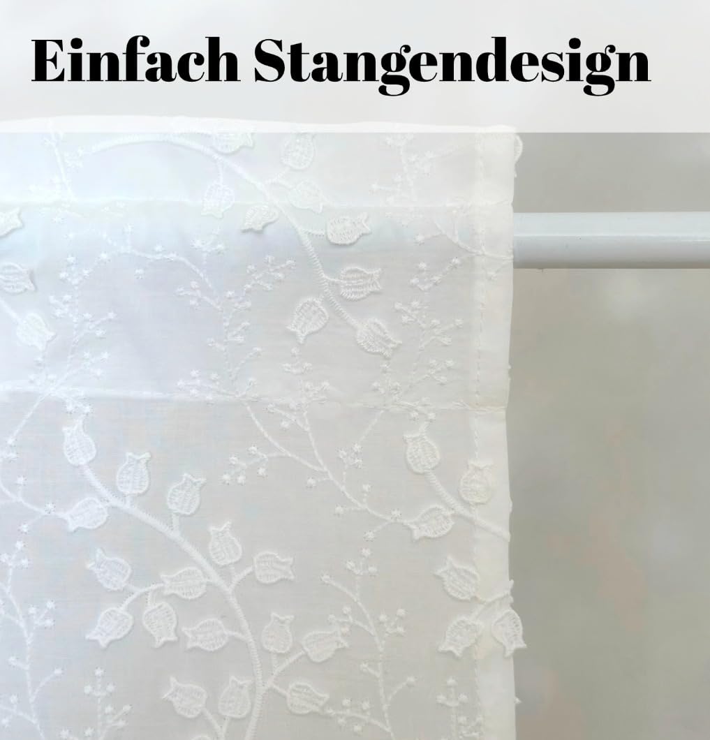 Jeeman Reiner Baumwolle Scheibengardine 3D Stickerei Bistrogardine 2er Set