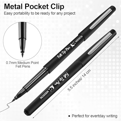Image of Fuyoooo 36 Pcs Black Felt Tip Pens Bulk, Quick Dry, 0.7 mm Medium Point