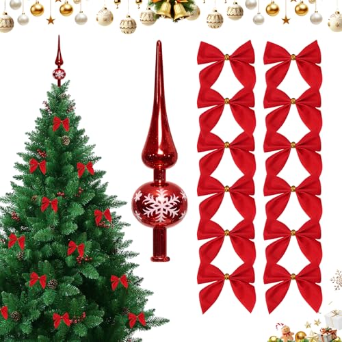 Rote Tannenbaumspitze 8 Christbaumspitze Rot & 12 Schleifen – 23cm Weihnachtsbaumspitze...