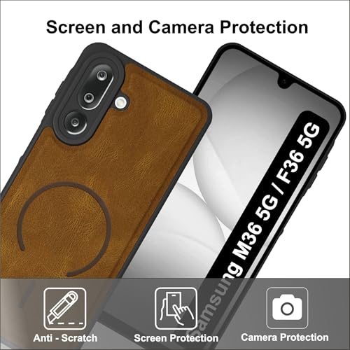 Image of SBMS Back Cover for Samsung M36 / F36 5G | Ultra Slim Soft Rubberised Hard Case | Oil Feel Soft Leather Back | Mag-Safe Design (Mag-Safe Not Support) | Camera Protection Case For Galaxy M36 5G (Brown)