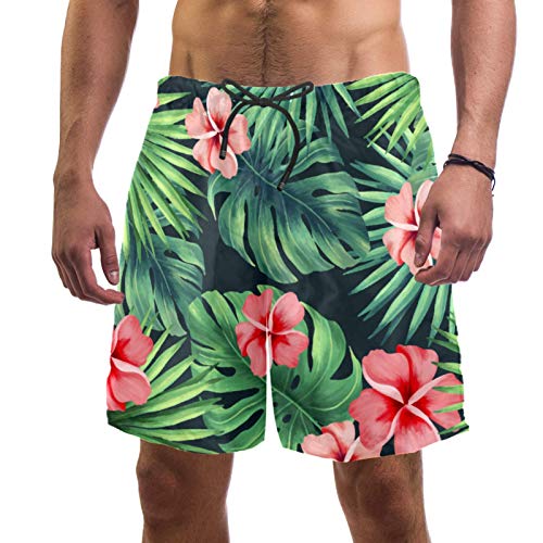 Short de bain vert tropical homme L avec doublure maille multicolore