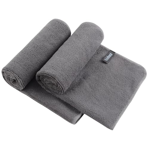 KinHwa Lot de 2 Serviettes en Microfibre (40 x 70 cm) – Serviettes Douces, très absorbantes et à séchage Rapide (Gris)