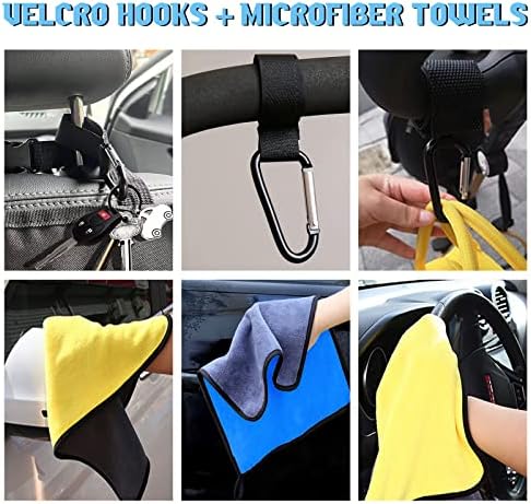 PewinGo Car Seat Organiser Kids 6-piece set, 12" Tablet Holder with 2 Cable Holes, 2022 Upgrade thickened Car Back Seat Storage Protector for Toys/Snacks/Books. with Hooks, Microfibre Cleaning cloths