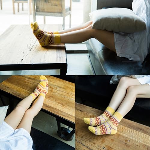 Image of HongLianMeng 5 Pairs Women Winter Warm Thick Soft Cute Vintage Wool Knit Cozy Crew Socks for Women Gifts Christmas Gifts