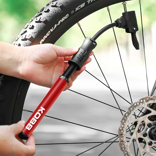 KOBB KB2203 87 PSI Bisiklet Lastik Şişirme Taşınabilir Mini El Pompası ve Bisiklet Montaj Aparatı, Kırmızı/Siyah