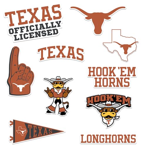 Image of University of Texas 8ct Vinyl Sticker Pack - Large Waterproof Longhorns, Hook 'Em, Mascot & Texas State Outline Decals for Laptops, Water Bottles, Tablets, Scrapbooks, Vehicles & More