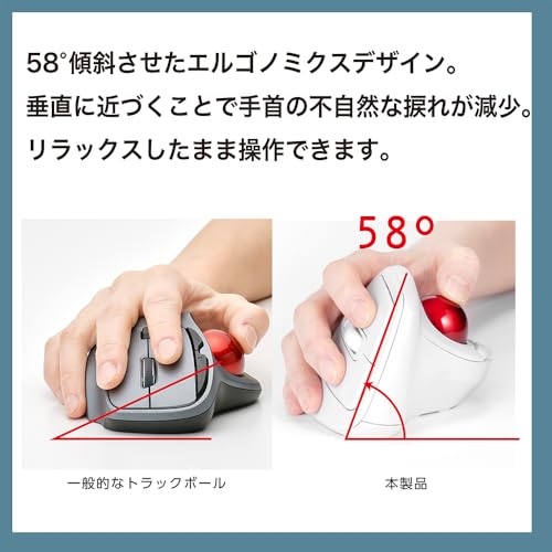 Digio2 トラックボールマウス 無線 エルゴノミクス 静音 5ボタン 光学式 ホワイト Z1251