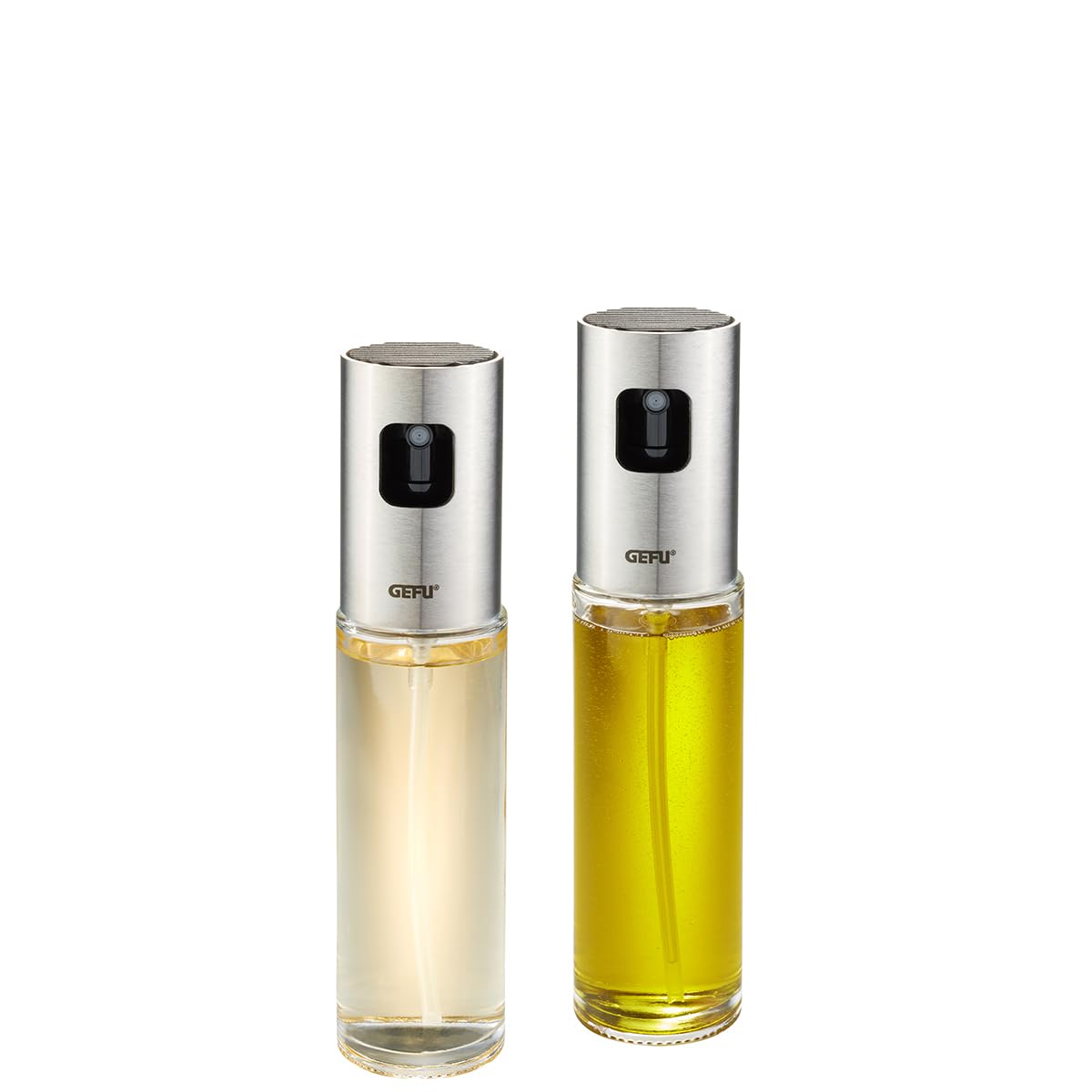 GEFU Essig- & Öl-Sprüher NEVA, 2er Set – Sprühflaschen für Speiseöl, präzises Dosieren für fettarmes Kochen, 100 ml, für Heißluftfritteuse
