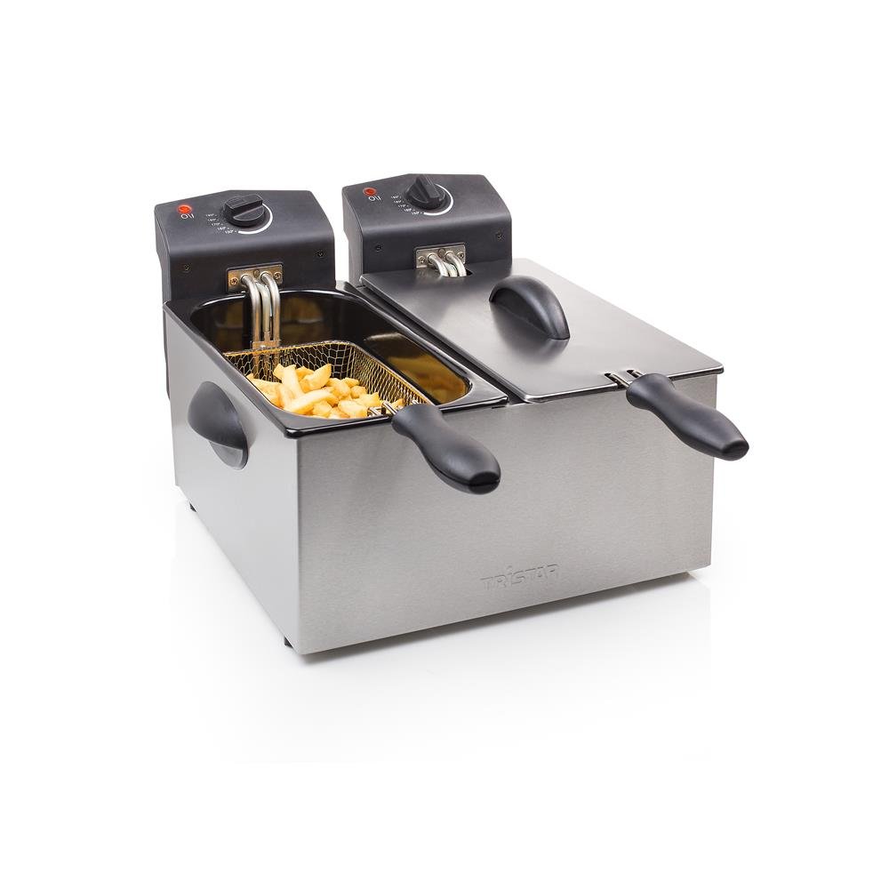 Tristar FR-6937 Stainless Steel Double Fryer - 6 Litres, 2 x 1800 Watts, with Cold Zone Function and Adjustable Heating Level