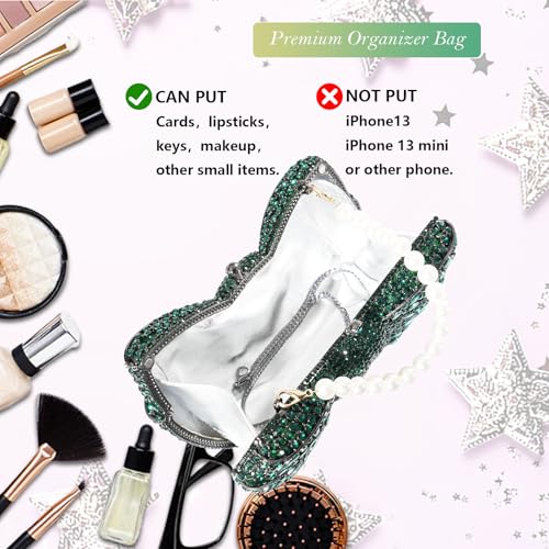Image of Handmade Inlay Rhinestone Bow Clutch Bag for Women, Sparkling Evening Party Wedding Purse with Detachable Pearl Chain