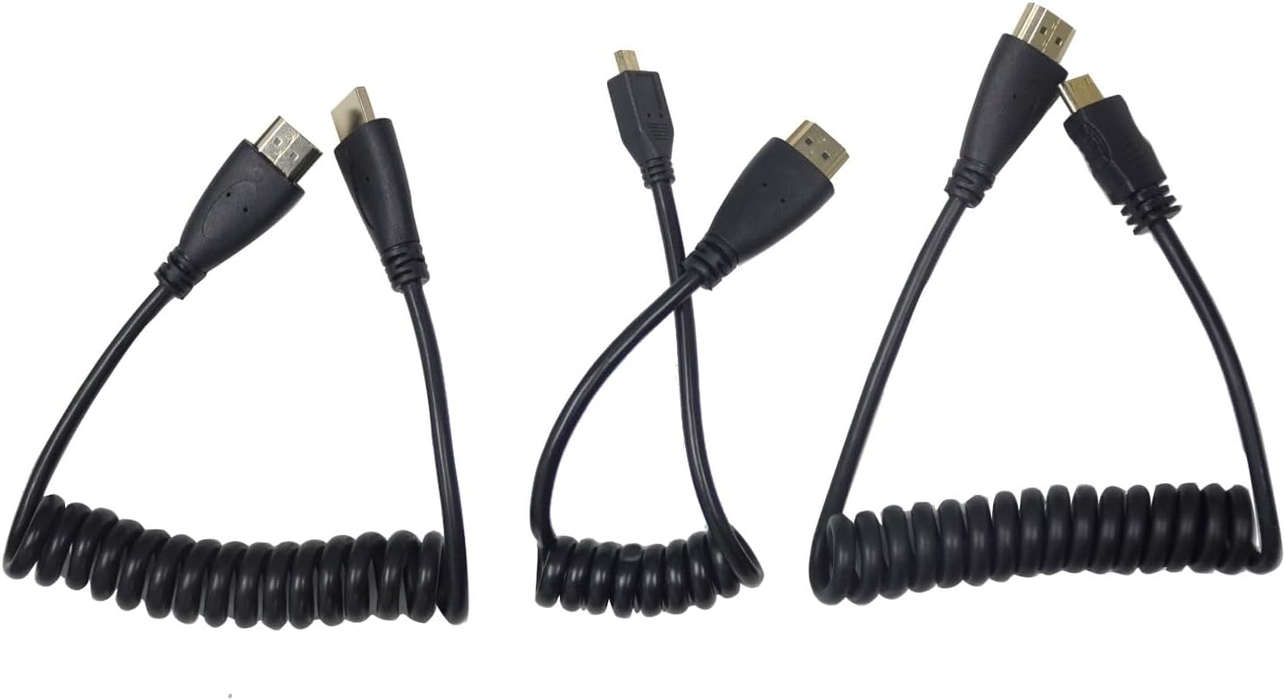 EACHSHOT Coiled 4K HDMI 2.0 Cables Kit, Includes HDMI to HDMI Cable (35CM/1.14FT-100CM/3.28FT), HDMI to Mini HDMI Cable(34.5CM/1.13FT-100CM/3.28FT), HDMI to Mirco HDMI Cable(30.5CM/1FT-50CM/1.64FT)