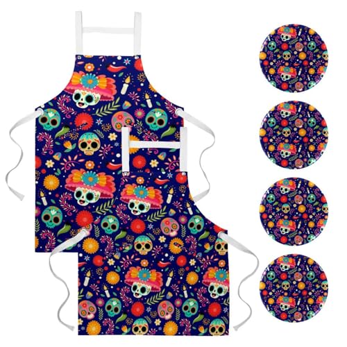 Tablier de serveuse et cuisine à motifs crânes pour vos recettes de pâtisserie