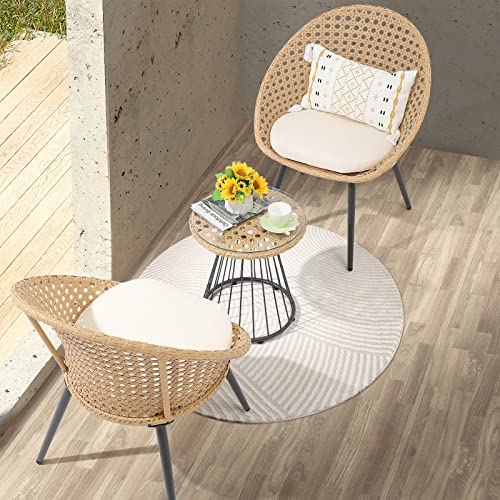 Verano Garden 111 3 Piece Outdoor Bistro Set, Patio Wicker Chairs Set With Coffee Table, Balcony Furniture, Front Porch Furniture For Garden Deck Living Room Backyard thumb #6