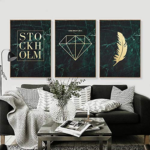 Affiche Vintage Plume Or pour un Salon Rétro Chic | Triptyque de Toiles Nordiques 50x70cm