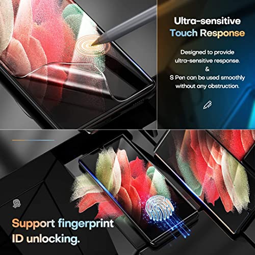 TAURI 2+2 Pack Screen Protector Designed for Samsung Galaxy S21 Ultra [Full Protection], 2 PCS Soft TPU Film + 2 PCS Camera Lens Protector, 100% Fingerprint Unlock, Bubble Free - 6.8 inch