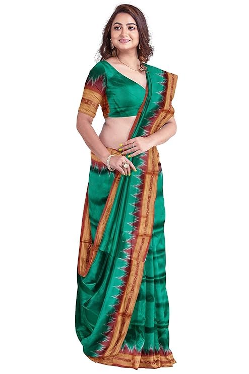 Image of Handmade Pure Bomkai Silk Saree Khandua Natural Silk Ikkat Saree For Women /Ethnic Wear /Traditonal Saree /Handloom Saree With Regular Fit Blouse Piece