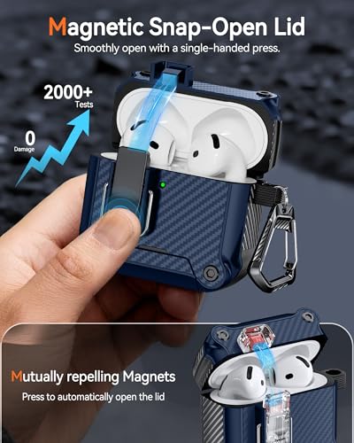 Image of Dual Safety Lock for AirPods 4 Case 2024, Compatible with MagSafe - Designed with Automatic Switch and Phone Stand, Includes a Cleaner & Keychain - Rugged Tough Hard Shell for Apple AirPods 4