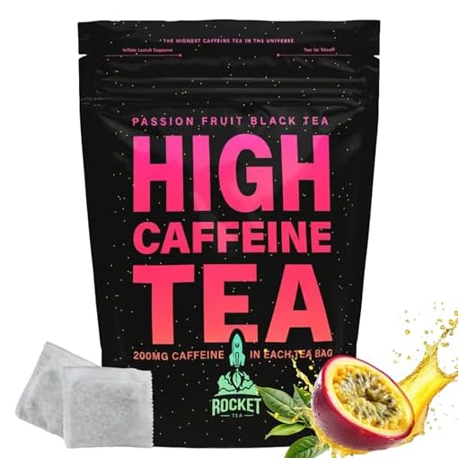 High Caffeine Tea - Highly Caffeinated Passion Fruit Black Tea - Natural Blend, High Energy Tea, Coffee Alternative With 200mg Caffeine, Herbal Tea Coffee Substitute, Pack of 14 Biodegradable Tea Bags by Rocket Tea