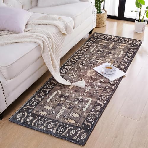 Image of Medallion Vintage Look Carpet for Living Room Bedroom Dining Room | Washable Area Rug with Non Slip TPR Backing | Modern Floor Carpet for Home(Design03-22x55 Inches)