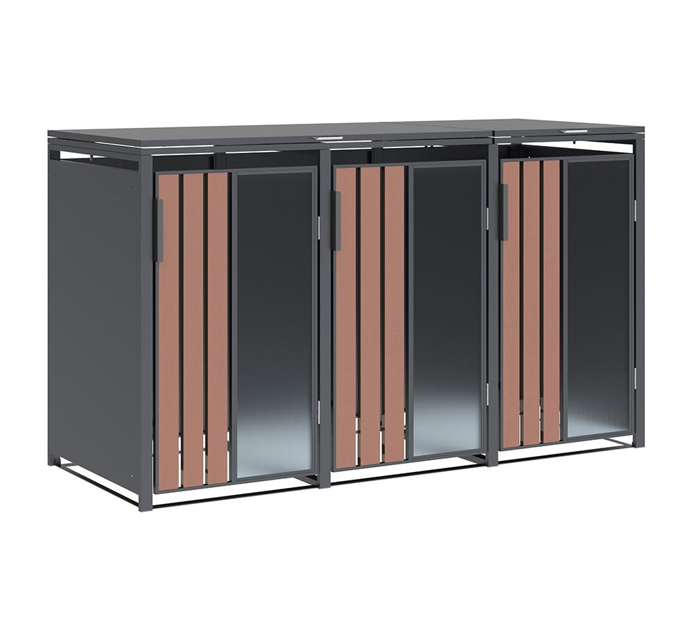 Westmann Status 3 Mülltonnenbox 3x240L | Metall Acryl Holzoptik | Gasdruckfedern | Magnetverschluss | Anthrazit